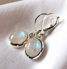 Ohrringe mit Regenbogen Mondstein, 925er Silber - Weiß - Klapp Brisur