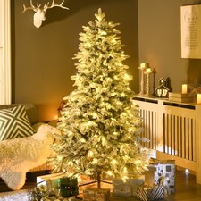 HOMCOM Künstlicher Weihnachtsbaum mit Leuchte, 180 cm Kunsttanne mit Kunstschnee