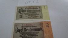 Deutschland Deutsche Rentenmark 2 Scheine 1 und 2 Rentenmark von 1937
