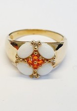 Schmuck Ring 375er Gelbgold Milchopal Feueropal Weißtopas 1,18ct RW18 Ä805