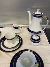 ESCHENBACH KAFFEE-SERVICE ECHT KOBALT 6 PERSONEN . 21 TEILE PORZELLAN WEISS
