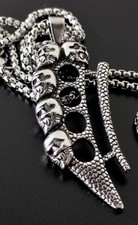 Schlagring Totenkopf Anhänger Skull Krieger Edelstahl Kette Herren Biker K214A