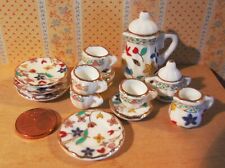 Kaffee-Service 17-teilig "Bunte Blumen"- Miniatur Puppenhaus, Puppenstube 1:12