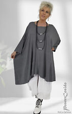 LAGENLOOK Tunika Long-Shirt Kaftan midgrau XL XXL-XXXL 48 50 52 54 56 58 60 62