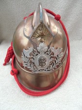 Feuerwehrhelm Portugal fire helmet Messinghelm 1920 mit Kordel Ärmelabzeichen