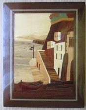 Intarsien Holz Bild vom Gardasee Italien 1990's Pre-owned