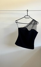 Mesh Top Shirt gepunktet Oberteil Netz Damen Herzform Ausschnitt oneshoulder XS