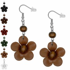 1 Paar Ohrringe Ohrhänger Blumen Blüten Leder Handmade Holz Perle Damen Hippie