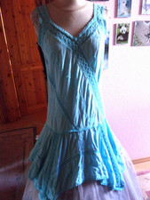 Hippie Zipfel Schnür Kleid Türkis Corsagen Schnürung Stickerei Häkel Spitze S