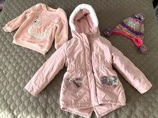 Winterjacke Mädchen Set 3 Teile Winter Jacke Pullover Mütze Kinder Gr. 116