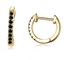 Gold vergoldete echt Silber Ohringe Damen Creolen schwarz Schmuck 925 Ohr C87