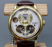 PortaS PS29I-S05B-01 Herren Luxus Automatikuhr Edelstahl vergoldet Doppelhemmung