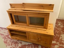 Wohnwand aus Holz, braun/dunkelbraun/ bestehend aus 5 Teilen/ Beschreibung