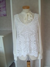 Made in Italy Top Häkel Blumen Blüten Boho Strand Vintage weiß cream off white