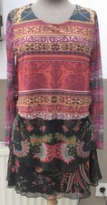 DESIGUAL bezauberndes Volant-Kleid Paisley bunte Herbstfarben Tüll Gr L/M NEUw