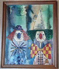 2 Leinwand-Bilder  je 2 silly Clowns Hochformat 52x42 J. Godard 1972 Vintage