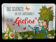 Blechschild  Spruch Garten  Gartenarbeit Unkraut Bier Durst gießen  20 x  30