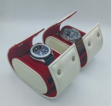 Uhrenrolle Uhrenbox Watchroll Reiseetui - 1er Variante - creme-weiß/rot