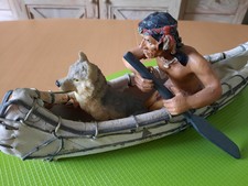 Indianer im Kanu, mit Husky und Paddel, Western Deko