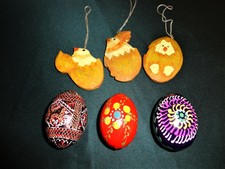 3x Holzeier, 3x Küken Osterdeko, Ostern, Eier, handbemalt, handgeschnitzt 