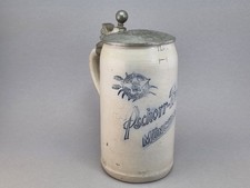 Alter Brauereikrug Pschorr Bräu München Bierkrug Krug mit Zinndeckel.- RARE