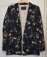 Damen River Island Schwarz gemustert leicht gefüttert Kante zu Kante Jacke UK 6