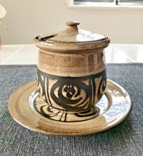 Braun und schwarz Tribal Keramik Honigtopf Zucker Topf und Untertasse