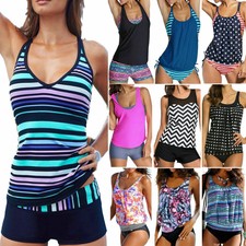 Damen Sporty Surf Tanktop Tankini Bademode Badeanzug Schwimmanzug Strandkleidung