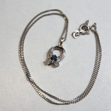 Brillant Saphir Omega Kettenanhänger + Kette, beides 585 Weißgold 1,8/38cm = 4g