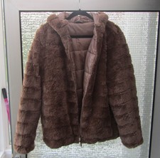 Damen Teddy Jacke Blouson fake fur braun Kapuze neuwertig Gr.XL 44-46