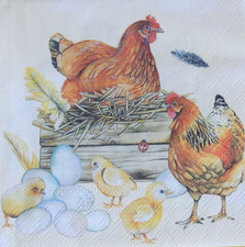 4 Servietten Hahn Huhn Küken Ei Nest Ostern Hühner