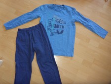 TOP! Sanetta Schlafanzug Gr. 164 Jungen Hose Oberteil Winter blau Fahrrad cool