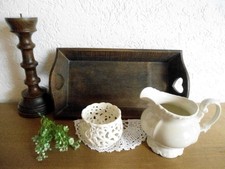 Shabby Deko Holz Tablett Kerzenständer Kerzenhalter Kännchen Kanne Windlicht 