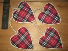 4 Deko Stoff Herzen rot kariert zum Hängen 12 cm