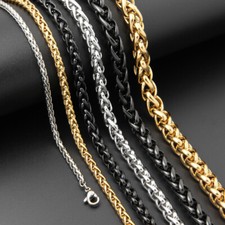 Edelstahl Zopfkette Halskette Armband Herren Damen Silber Schwarz Gold Ø3mm-8mm 