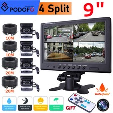 4x Rückfahrkamera mit und Split Quad Monitor 12V-24V LKW Auto Rückfahrsystem 9"