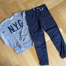 Hose Jogger pull on Gr. 158 blau H&M Pullover grau Gr.  158/164 H&M