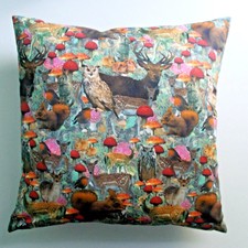 Kissenhülle Kissenbezug 45x45cm Herbst Waldtiere Pilze Vögel Rehe