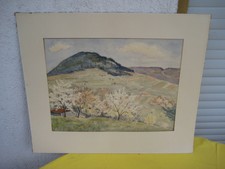 Altes Aquarell Frühling auf der Schwäbischen Alb sign. L. Kerzinger aus Sammlung