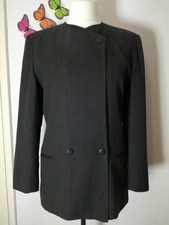 Vintage Jaeger UK 12 Wolle grau Corporate lange Jacke Tailoring Bias Button-Down 80s