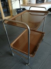 Servierwagen Teewagen Dinett 70er braun verchromtes Gestell Rolltisch klappbar  