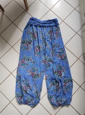 harem hose damen 40 Bund Viskose Blau mit Blumen