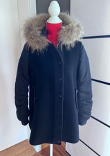 Winterjacke, Sandro Paris, Waschbär-Kapuze, Gr. 34, Duffle Parka, Wolle, marine