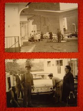 BERLIN - GASOLIN-TANKSTELLE - FORD TAUNUS & VW VOLKSWAGEN KÄFER - 2 Fotos