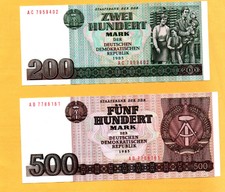 DDR: 2 Banknoten 1985  zu 200 und 500 Mark original, kassenfrisch