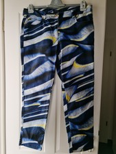 Escada Gr. 44 Hose Jeans Chino 3/4 lang blau weiss gelb cooler Sitz