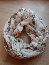 Loop Schal/ Halstuch Beige mit Braunen Blumen gemustert. 