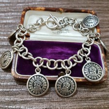 Vintage 925 Sterling Silber Armband, Aztec Münze Charme, 8", Heavy, boxed
