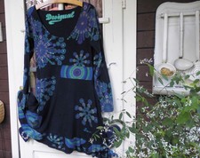 Gr.40 (XXL It.) raffiniertes DESIGUAL Feinstrick Print Kleid Volant Glitzer Pail