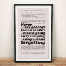 Peter Pan Buch Seite Kunst nie verabschiede Print Zitat